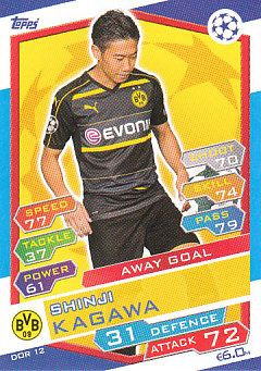 Shinji Kagawa Borussia Dortmund 2016/17 Topps Match Attax CL Away Goal #DOR12